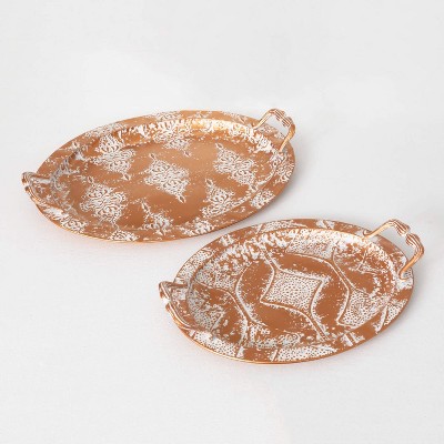 Sullivans Embossed Tray Multicolor 3.25"H Metal Set of 2
