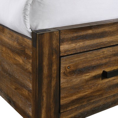 Rustic Chestnut King Storage Bed with Espresso Knobs