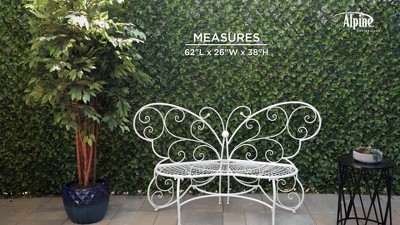 Charming Alpine 62" White Metal Butterfly-Shaped Garden Bench