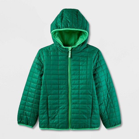 Kids Solid Puffer Jacket Cat Jack Dark Green XS