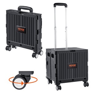 VEVOR Foldable Utility Cart, 110 lbs Load Capacity, Folding Portable Rolling Crate Handcart with Heavy Duty Telescoping Handle and 4 Rotate Wheels - 1 of 4
