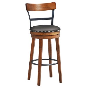 Costway 30.5'' BarStool Swivel Pub Height kitchen Dining Bar Chair with Rubber Wood Legs - 1 of 4