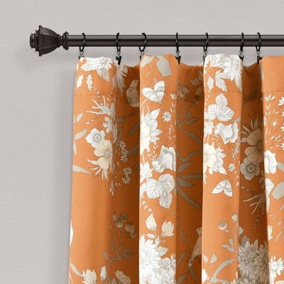 Orange Floral Blackout Polyester Rod Pocket Window Panels