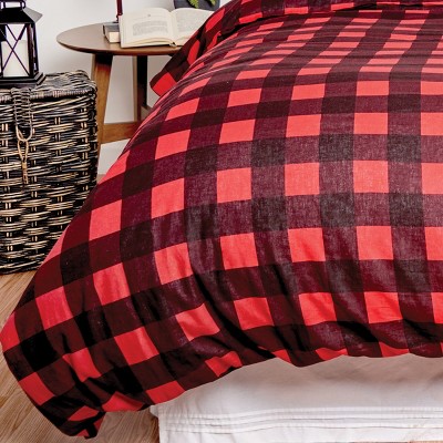 King Red and Black Buffalo Check Cotton Duvet Cover Set