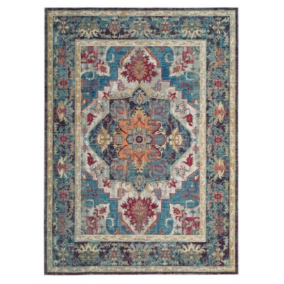 Light Blue/Orange Floral Loomed Runner 2'2"x7' - Safavieh