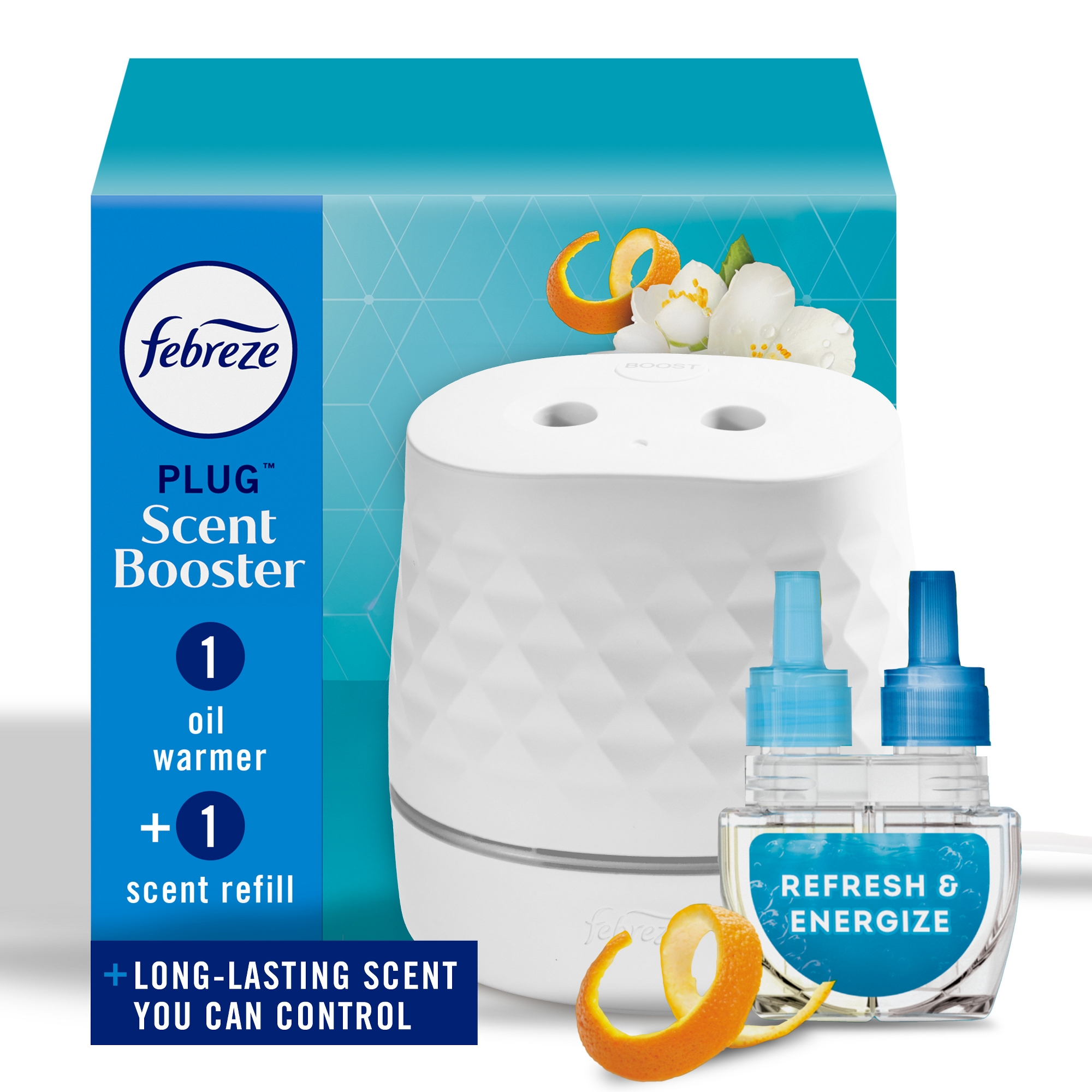 Febreze Plug Scent Booster Refresh & Energize Starter Kit: Electric Oil Air Fresheners, 2 Pack