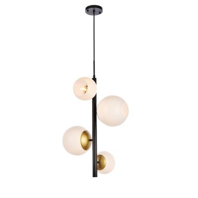 Elegant Lighting Wells 18 inch pendant in black and brass with white shade