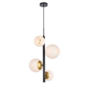 Elegant Lighting Wells 18 inch pendant in black and brass with white shade - 1 of 4