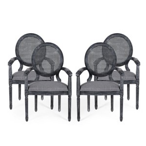Christopher Knight Home Judith French Country Upholstered Wood Dining Chairs with Cane Backrest (Set of 4), Gray - 1 of 4