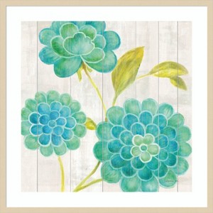 Amanti Art Aqua Blooms on Wood II by Danhui Nai Wood Framed Wall Art Print - 1 of 4