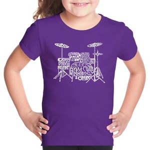 LA Pop Art Girl's Word Art T-shirt - Drums - 1 of 4