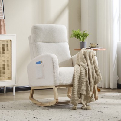 NicBex Teddy Accent Rocking Chair,Upholstered Nursery Glider Rocker with Side Pocket,Comfy Armchair with High Back for Living Room,Bedroom