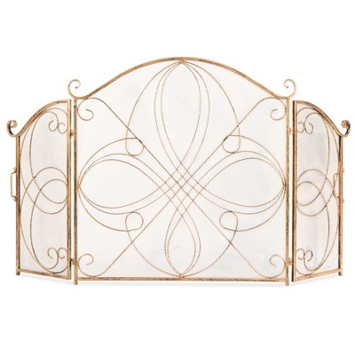 Best Choice Products 3-Panel 55x33in Wrought Iron Fireplace Safety Screen Decorative Scroll Spark Guard Cover - Gold