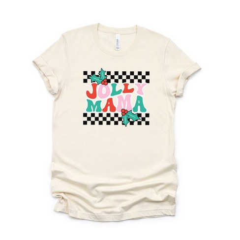 Jolly Mama Checkered Women's Graphic Tee, Cream