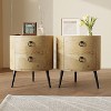 Acekool Round Side Table with 2 Drawers, Modern Farmhouse Nightstand with Wooden Top & Metal Legs for Living Room and Bedroom - 3 of 4