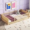 Twin size Floor Platform Bed with Built-in Book Storage Rack,Natural - 2 of 4