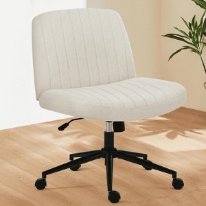 MAYEERTY Office/Vanity Chair - Cross-Legged Armless Swivel Fabric Seat, Height-Adjustable Wide Padded Task Chair w/Replaceable Wheels/Fixed Base - 1 of 4