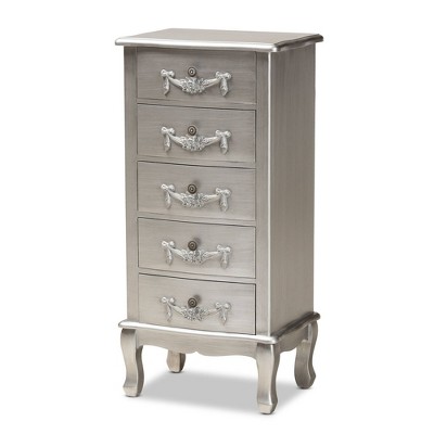 Callen Brushed Wood 5 Drawer Chest Silver - Baxton Studio