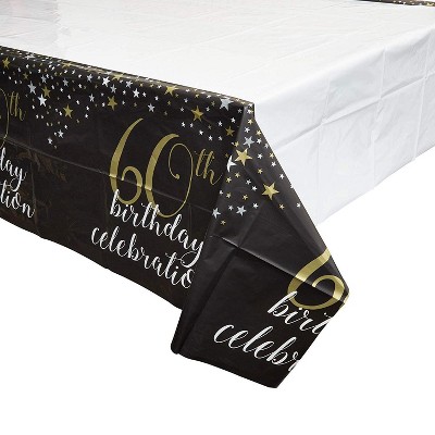 Sparkle and Bash 3-Pack 60th Birthday Disposable Plastic Table Covers Tablecloth Black 54 x 108 Inches