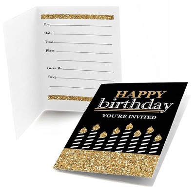 Big Dot of Happiness Adult Happy Birthday - Gold - Fill-In Birthday Party Invitations (8 count)