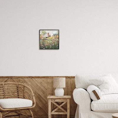 Vibrant Nature Scene with Barn Black Framed Canvas Print