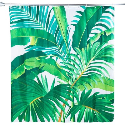 Tropical Shower Curtain Set with 12 Hooks, Leaf Bathroom Decor (70 x 71 In)