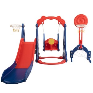 Infurnic Baby Activity Gyms, Extra-Long Slide with 2 Basketball Hoops, for Indoor or Outdoor Playground, Multicoloured, 55.12"*70.05"*50" - 1 of 4