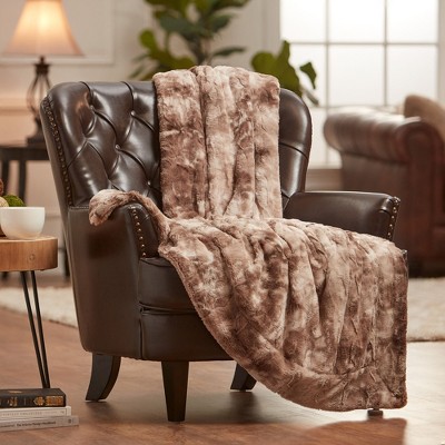 Chanasya Wolf Faux Fur Throw Blanket with Plush Faux Shearling Side