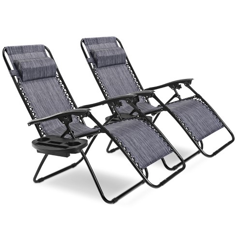 Tangkula 2PC Zero Gravity Chair Adjustable Recliners Textiliene Black Grey