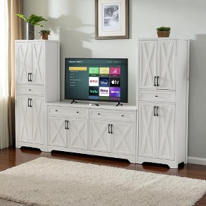 Multifunctional TV Cabinet Set with One TV Cabinet and Two Sideboards, Modern TV Wall Unit for Living Room - 1 of 4