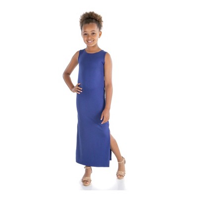 24seven Comfort Apparel Girls Side Slit Maxi Dress-navy-m : Target