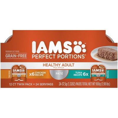 Iams Perfect Portions Grain Free Paté Chicken & Tuna Recipes Premium Wet Cat Food - 2.6oz/12ct Variety Pack