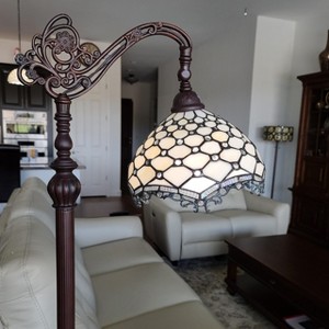 Amora Lighting Tiffany Style Jeweled Reading Floor Lamp – 62 Inch High Handcrafted Stained Glass Shade with Dark Bronze Base - 1 of 4