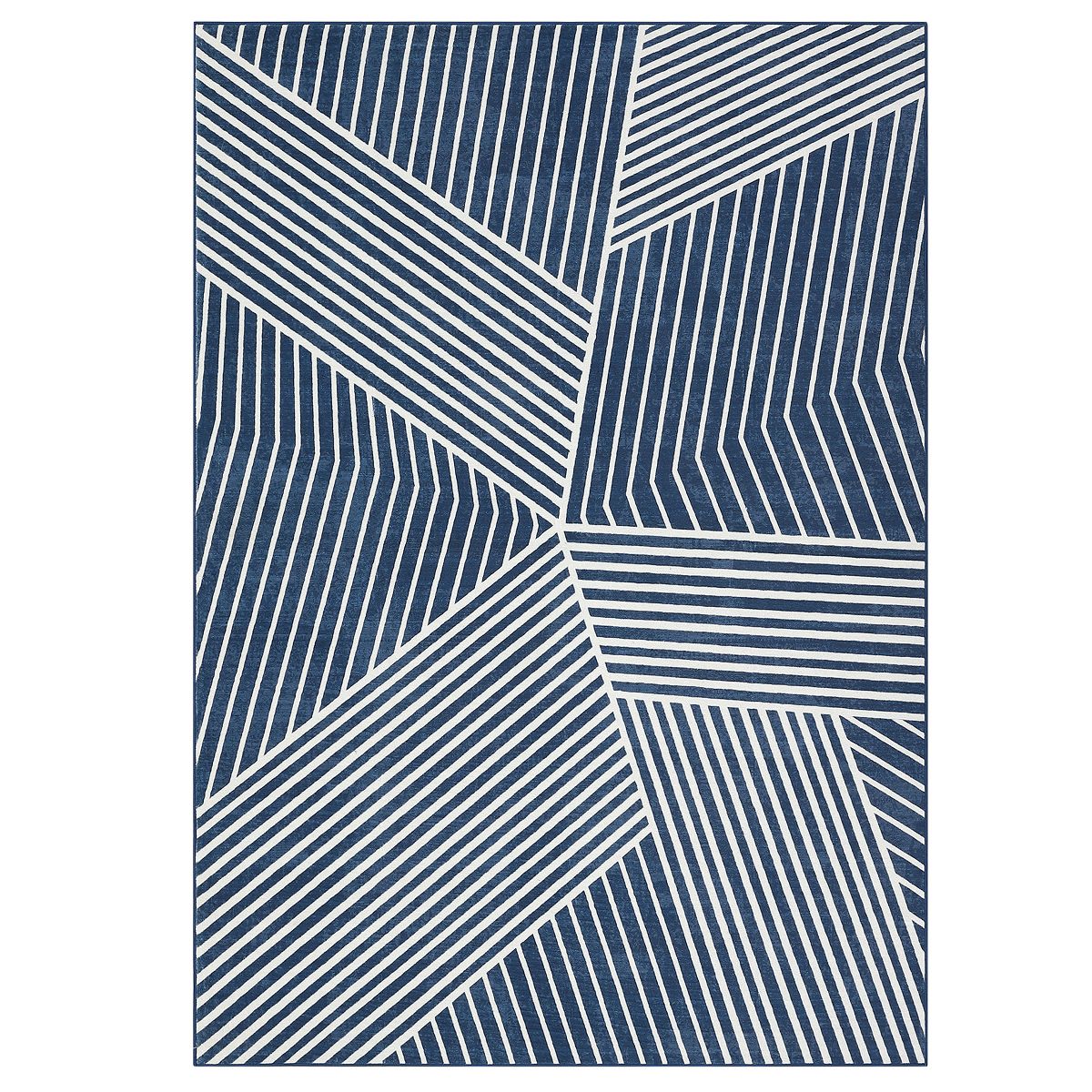Modern Rug for Living Room Geometric Striped Floor Mat with Non-Slip Backing, Foldable Ultra-Thin Bedroom Carpet, Non-Shedding Low Pile Indoor Carpet - thumbnail 2