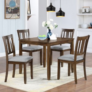 5-Piece Dining Set with Wooden Table and 4 Chairs - 1 of 4