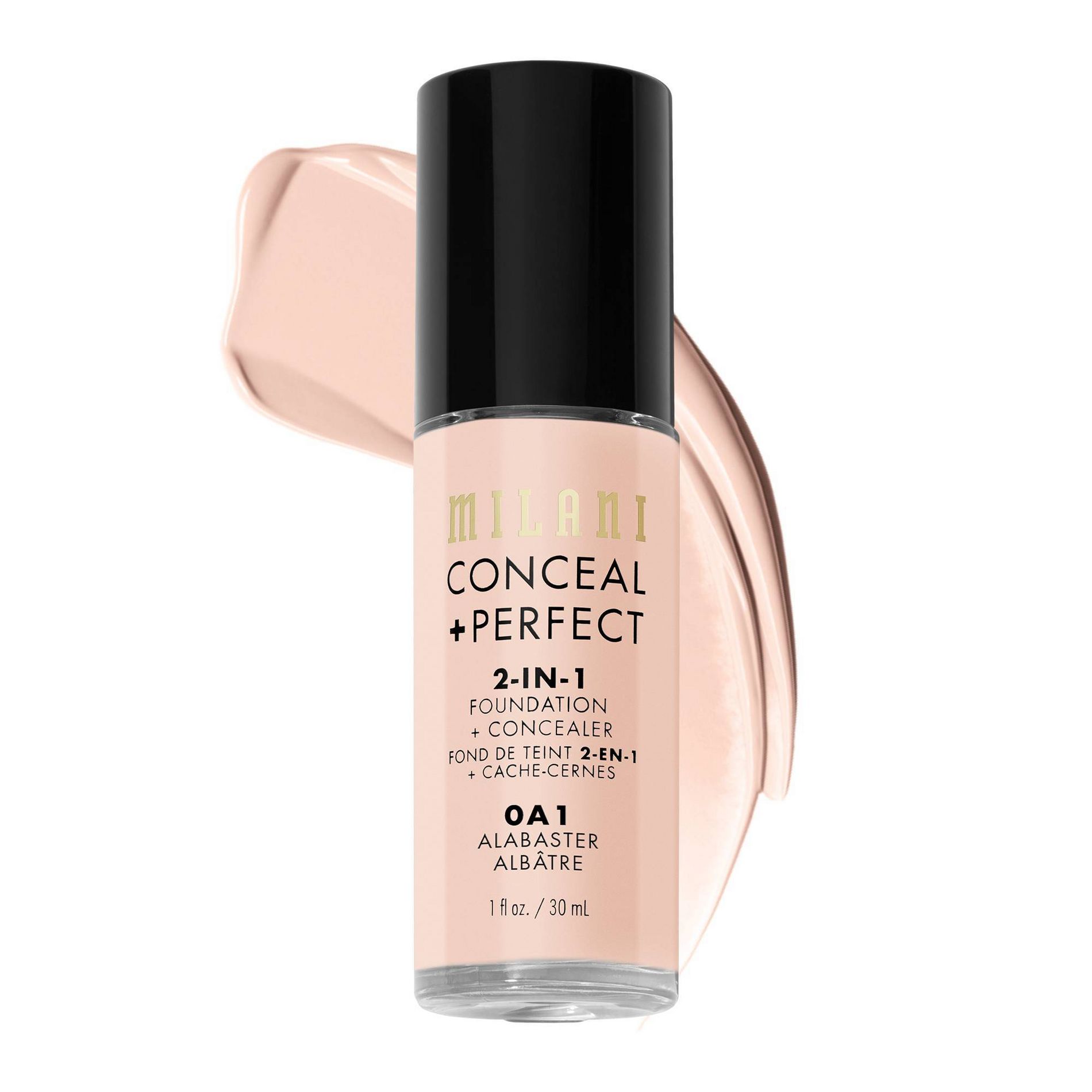 Milani Conceal + Perfect 2-in-1 Foundation + Concealer - 0A1 Alabaster - 1 fl oz: Aluminum-Free, Paraben-Free, Sulfate-Free