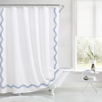 Peri Home Shower Curtain White/Blue Scallop