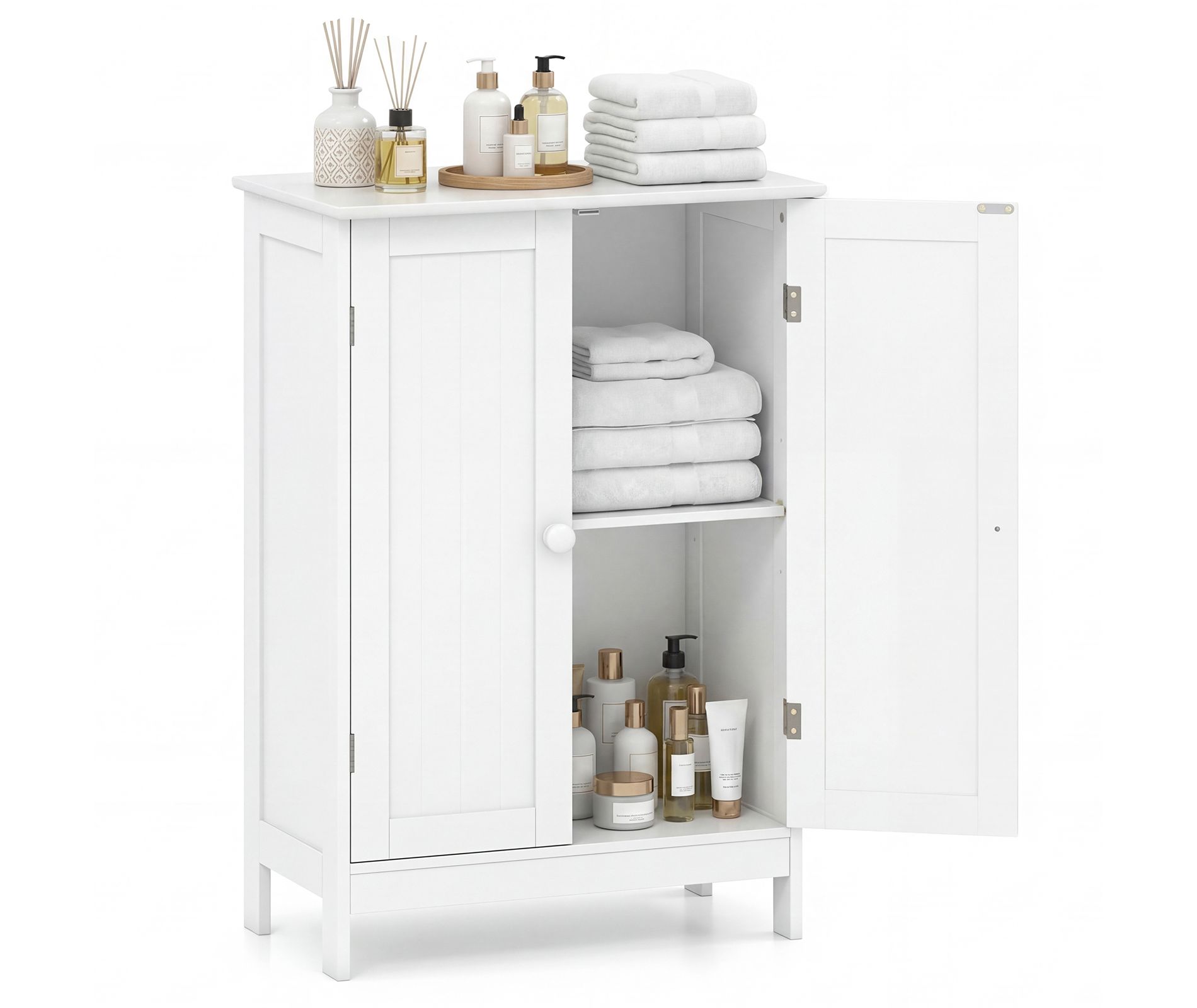 Costway Bathroom Floor Storage Cabinet Double Door Freestanding Cupboard Cabinet White