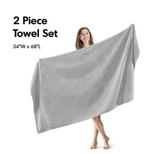 100% Cotton Solid Color Heavyweight Bath Towel Set, Anti-Microbial Certified Highly Absorbent Plushy Bath Towel - 1 of 4
