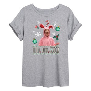 Women's - A Christmas Story - Ho Ho No Pink Bunny Suit Oversized Graphic T-Shirt - 1 of 4