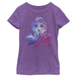 Girl's Frozen 2 Elsa Two Tone Gradient Portrait Crop T-Shirt - 1 of 3