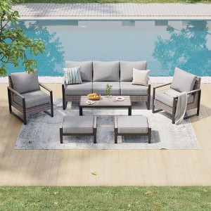 Sonkuki Outdoor Furniture Set Patio Conversation Sofa with Coffee Table Set, All-Weather PE Rattan Couch with Cushion - 1 of 4