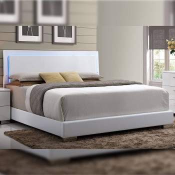 85" Eastern King Bed Lorimar Bed White PU Chrome Leg - Acme Furniture