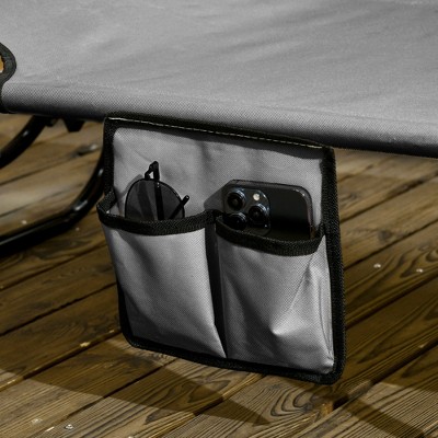 Gray Metal Outdoor Folding Chaise Lounge Set with Sunshade