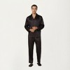Anna-Kaci Men's 2-Piece Set Satin Pajamas with Subtle Stripe Pattern and Button-Up Top - 3 of 4