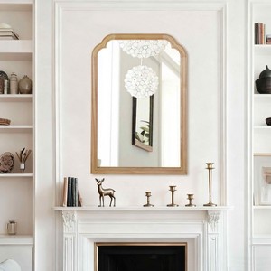 MAYEERTY 24" x 36" Solid Wood Frame Rounded Corner Decorative Mirror for Bedroom Bathroom Living Room Natural Wood - 1 of 4