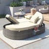 Whisen Outdoor Patio Daybed with Cushions and Pillows, Rattan Chaise Lounge with Adjustable Backrests and Foldable Cup Trays - 2 of 4