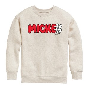 Boys' - Disney - Mickey Red Hand Peace Sign Graphic Long Sleeve Fleece Sweatshirt - 1 of 4