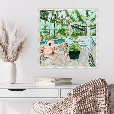 Little Green Cafe I by Melissa Wang 22" White Framed Canvas Wall Art