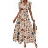 Clotth Womens Trendy Maxi Dress - Shirred Ruffle Sleeves, Waist Ruffle Hem, A-Line Casual Maxi Dress, Khaki - 2 of 4